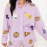 Licensed LSU Mini Icon Striped Button Down | Queen Of Sparkles