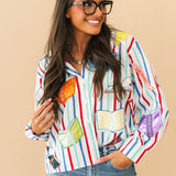 Multi Striped School Book Button Up Collared Top | Queen Of Sparkles