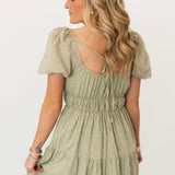 Olive Puff Sleeve Midi Dress