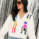 White Rainbow Skeleton Button Up Cardigan | Queen Of Sparkles