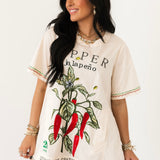 Beige Jalapeno Seed Cotton Short Sleeve Dress | Queen Of Sparkles