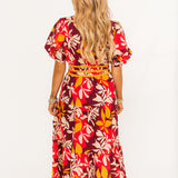 Radiant Flora Midi Dress | Garnet
