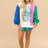 Multi Colorblock Stripe QOS Card Logo Sweatshirt | Queen Of Sparkles