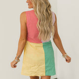 Colorblock Gingham Queen Card Logo Button Up Cotton Tank Dress | Queen Of Sparkles