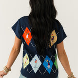Navy Multi Argyle Golfer Tee | Queen Of Sparkles