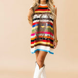 Multi Striped QOS Card Logo Knit Tank Dress | Queen Of Sparkles