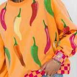 Coral Multi Chili Pepper Sweatshirt | Queen Of Sparkles