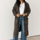 Mineral Wash Corduroy Maxi Coat | Ashed Black