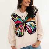 Beige Oversized Multi Butterfly Sweatshirt | Queen Of Sparkles