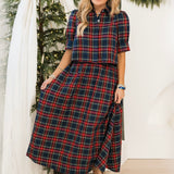 Merry Meadow Midi Skirt | Navy Plaid
