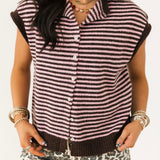 Piper Stripe Cardi Vest | Dark Wine