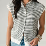 Piper Cardi Vest | B&W Stripe