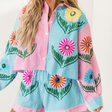 Pink & Blue Striped Cinco Flowers Short | Queen Of Sparkles