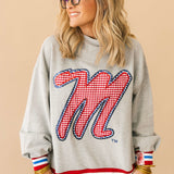 Licensed Ole Miss Grey Gingham Mascot Mock Neck Sweatshirt | Queen Of Sparkles