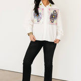 White Queen Card & Sparkle Collar Button Up Cotton Top | Queen Of Sparkles