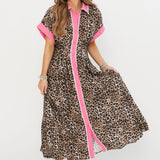 Leopard Button Up Midi Dress | Pink