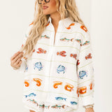 White Striped Seafood Gauze Button Up Top | Queen Of Sparkles