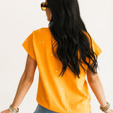 Light Orange Scattered Jewel QOS Card Logo Tee | Queen Of Sparkles