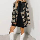 Black & Gold Sequin Butterfly Blazer | Queen Of Sparkles