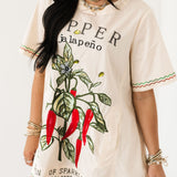 Beige Jalapeno Seed Cotton Short Sleeve Dress | Queen Of Sparkles
