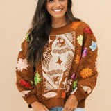 Brown Multi Leaf Quilted QOS Card Sweatshirt | Queen Of Sparkles