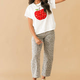White & Red Sequin Flower Apple Tee | Queen Of Sparkles
