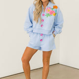 Dusty Blue Henley Jewel Button Short | Queen Of Sparkles