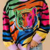 Rainbow Sequin Tiger Head Sweater | Queen Of Sparkles