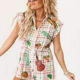 Rainbow Plaid Cinco de Mayo Icon Zip Up Cotton Romper | Queen Of Sparkles