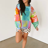 Multi Colorblock QOS Card Logo Sweatshirt | Queen Of Sparkles