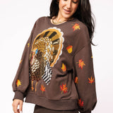 Brown Big Turkey & Leaves Sweatshirt | Queen Of Sparkles
