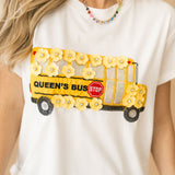 White & Yellow Sequin Flower School Bus Tee | Queen Of Sparkles