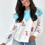 White/Blue Skiers On Mountain Sweatshirt