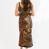 Black & Tan Tiger Stripe Midi Dress | Queen Of Sparkles