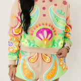 Beige & Neon Paisley Print Sweatshirt | Queen Of Sparkles