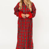 Red & Green Plaid Feather Sleeve Button Up Midi Dress | Queen Of Sparkles
