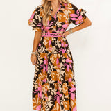 Radiant Flora Midi Dress | Brown