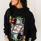 Black NYC Queen Card Mock Neck Sweatshirt | Queen Of Sparkles