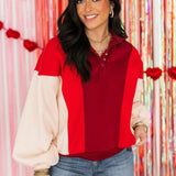 Emma Oversized Colorblock Sweatshirt | Red