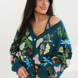 Dark Teal Scattered Butterfly Dragon Fly & Frog Cardigan | Queen Of Sparkles