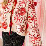 Pale Pink & Red Heart Lock & Key Tie Up Sweater | Queen Of Sparkles