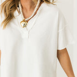 Split Neck Short Sleeve Top | White