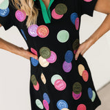 Black Multi Doubloons Collar Short Sleeve Dress | Queen Of Sparkles