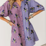 Purple Colorblock Striped Iris Button Up Cotton Dress | Queen Of Sparkles