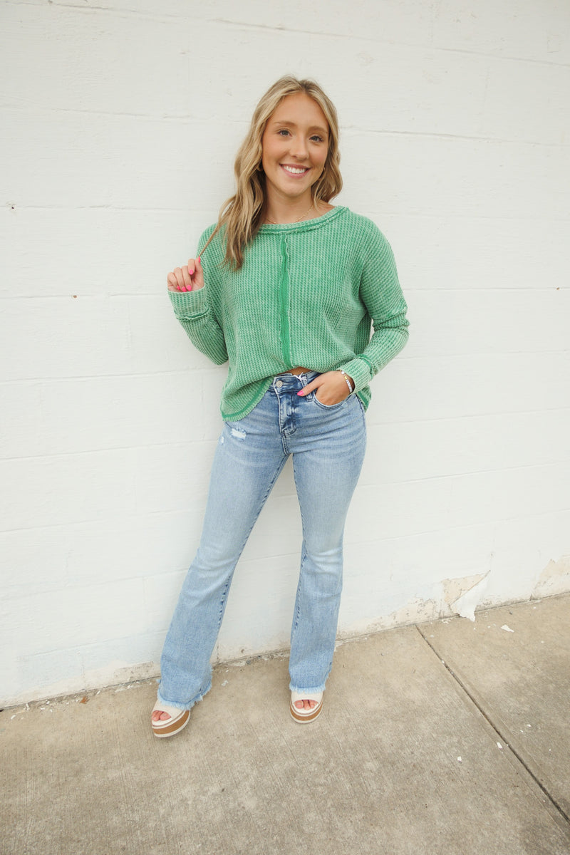 WASHED WAFFLE TOP | GREEN
