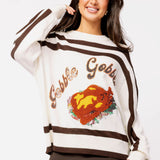 White & Brown Stripe 'Gobble' Long Sleeve Sweater | Queen Of Sparkles