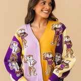 Licensed LSU Mascot Colorblock Button Up Cardigan | Queen Of Sparkles
