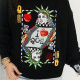 Black NYC Queen Card Mock Neck Sweatshirt | Queen Of Sparkles