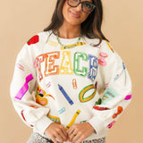 Beige Multi 'Teach' Scattered Icon Sweatshirt | Queen Of Sparkles
