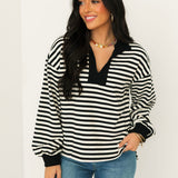 Seeing Stripes Polo Top | Black